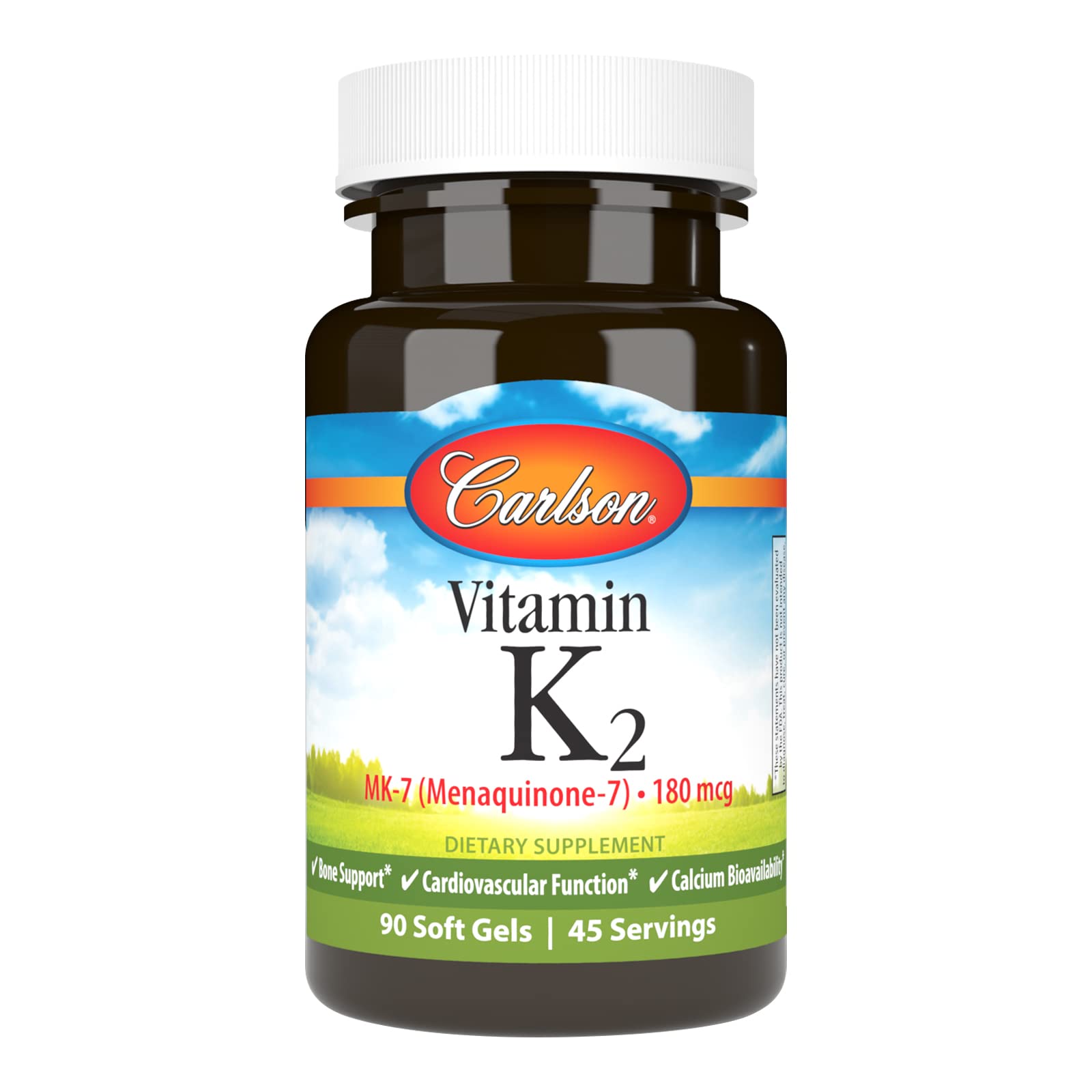 Carlson Vitamin K2 MK-7 (Menaquinone), 180 mcg, Bone Support, 90 Softgels