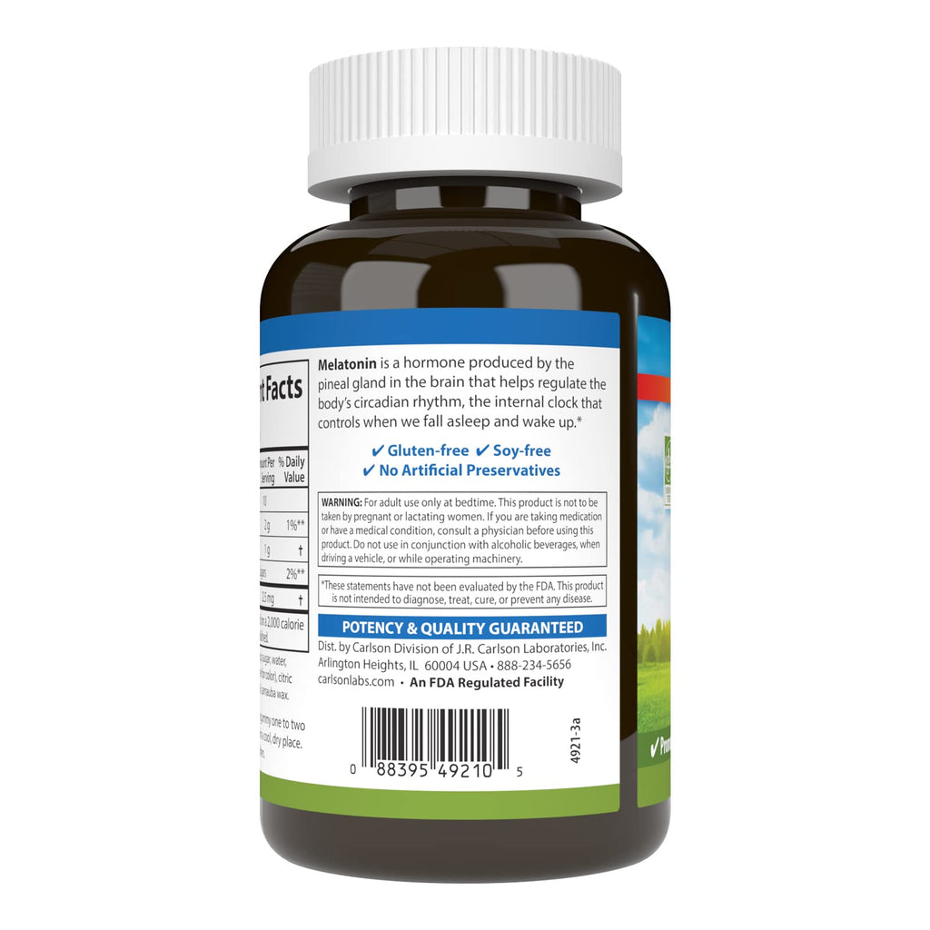 Carlson Melatonin Gummies, 2.5 mg, Healthy Sleep, 100 Vegetarian Gummies