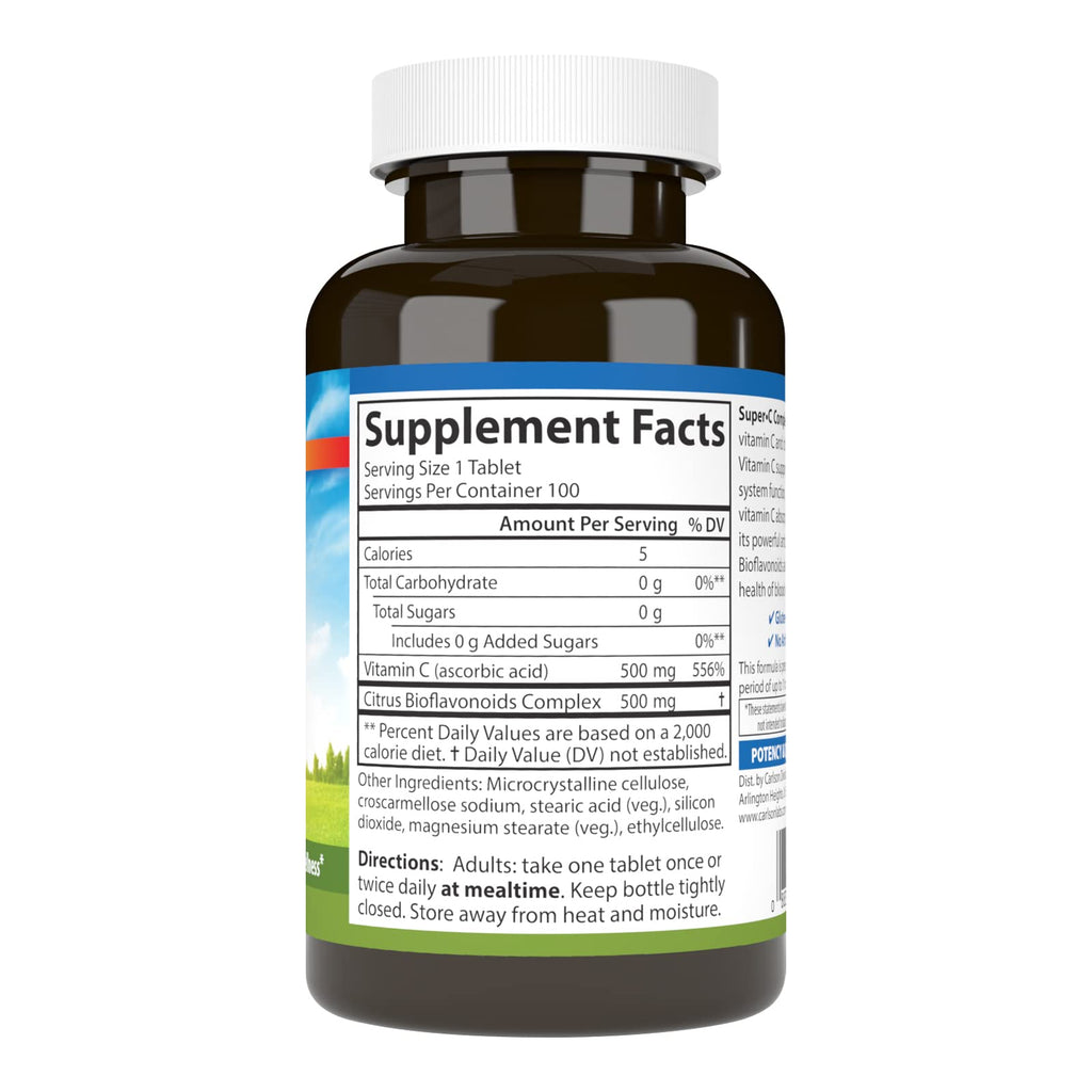 Carlson Super-C Complex, 500 mg, Vitamin C, 100 Vegetarian Tablets
