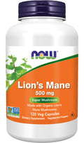 NOW Foods Supplements Lion's Mane 500 mg Super Mushroom Made with Organic Lion's Mane Mushrooms 120 Veg Capsules