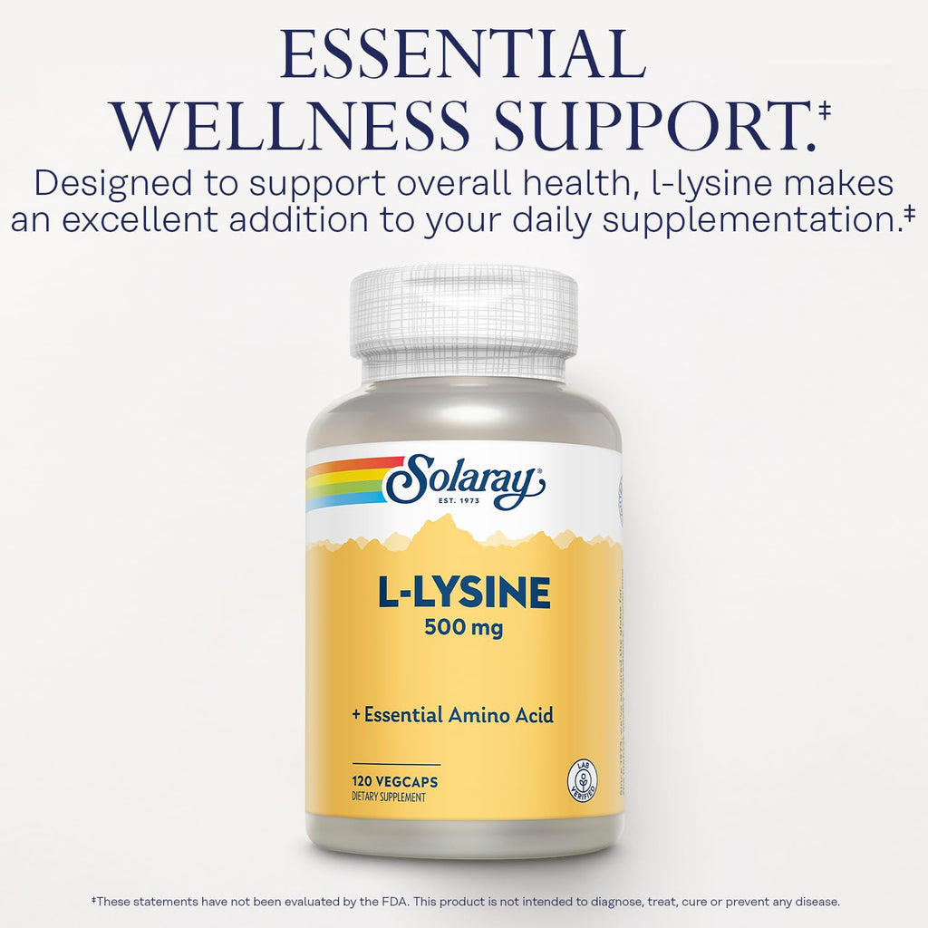 Solaray L-Lysine 500mg, Health Support Pills, 120 Vegan Capsules