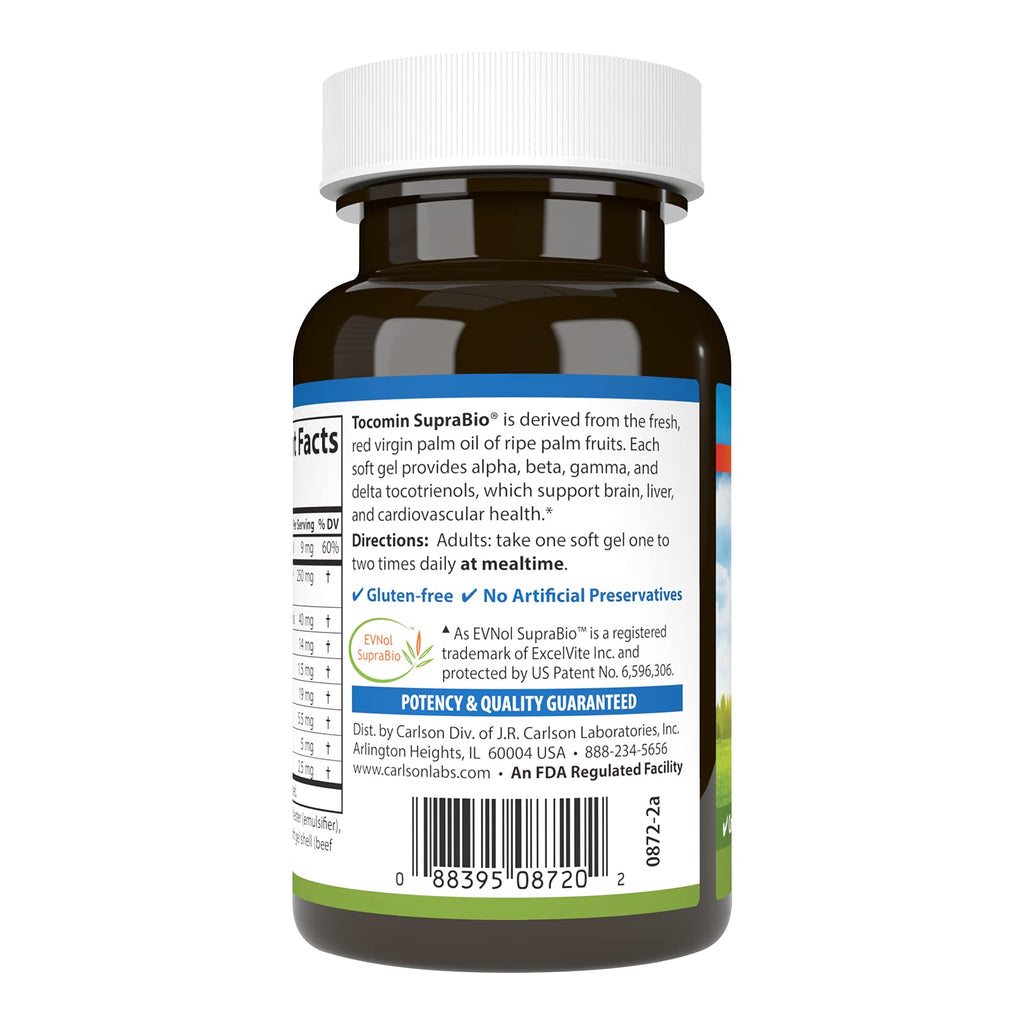 Carlson Tocomin SupraBio, Non-GMO Tocotrienols, Alpha, 120 Softgels