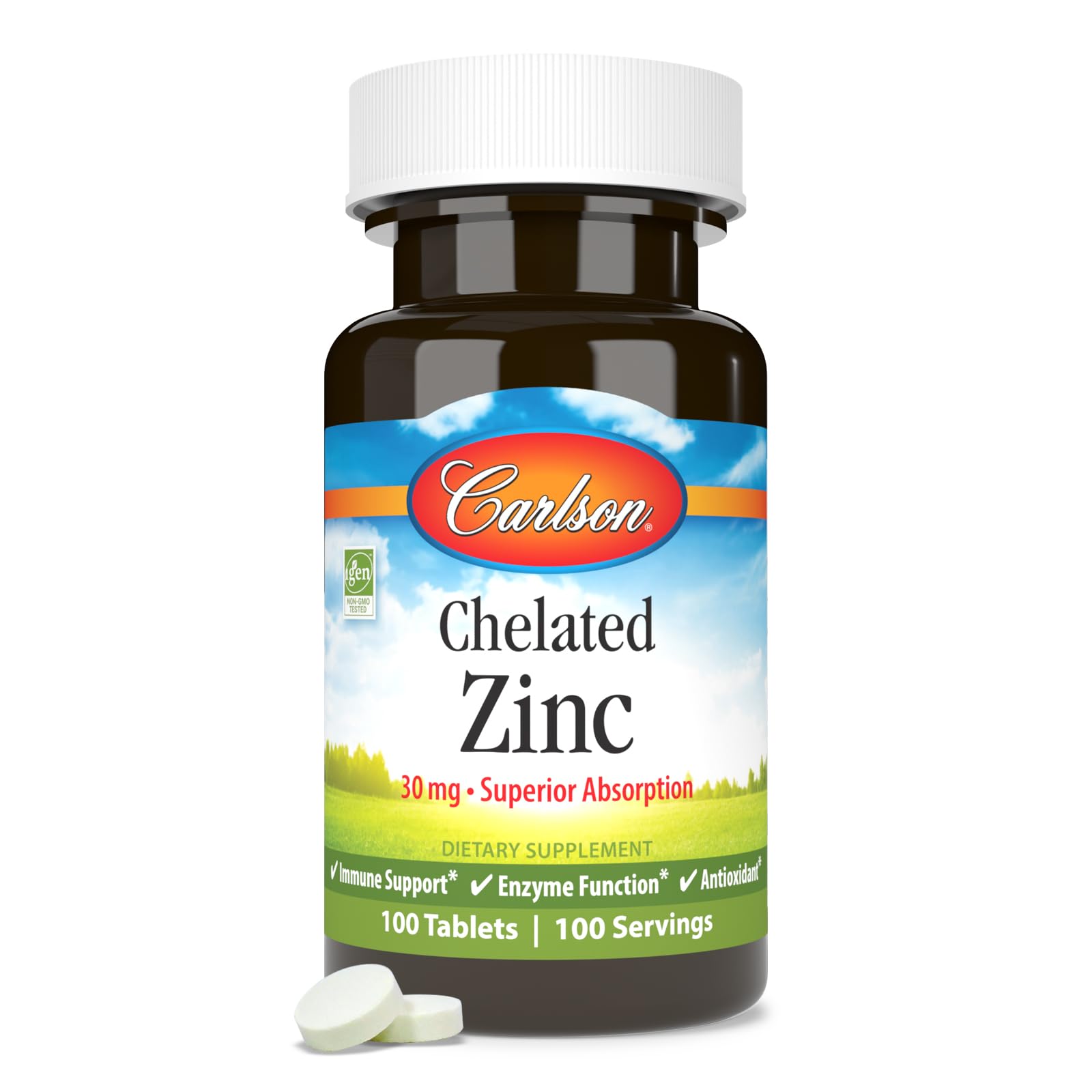 Carlson Chelated Zinc, 30 mg, Chelated Zinc Supplement, 1000 Tablets
