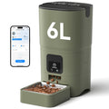PAPIFEED Automatic Cat Feeder with App, 2.4G WiFi Cat Food Dispenser, 6L Timed Cat Feeders for Dry Food, 10 Meals/Day, 12 Portions/Meal, Dual Power Supply Smart Pet Feeder for Small Dog, Army Green