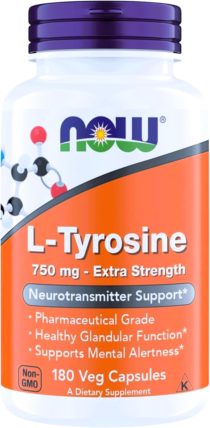 Now Supplements, L-Tyrosine 750 mg, Supports Mental Alertness, Neurotransmitter Support, 180 Veg Capsules