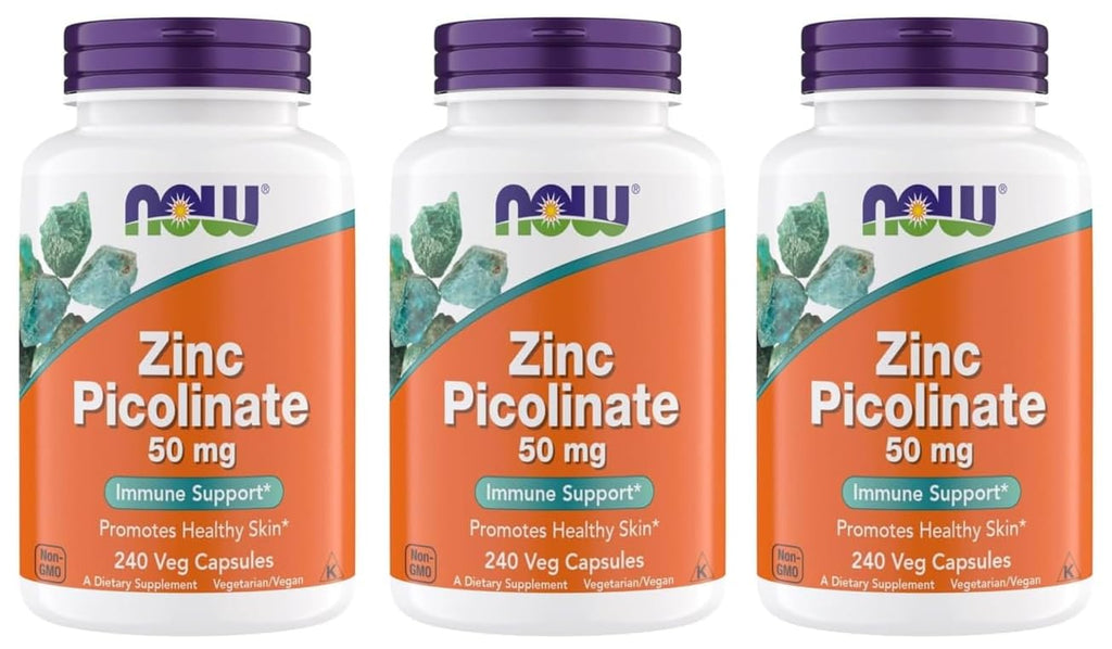 Now Supplements, Zinc Picolinate 50 mg, Non-GMO, Kosher, Suitable for Vegans, 240 Vegetarian Capsules (240 Count (Pack of 3))