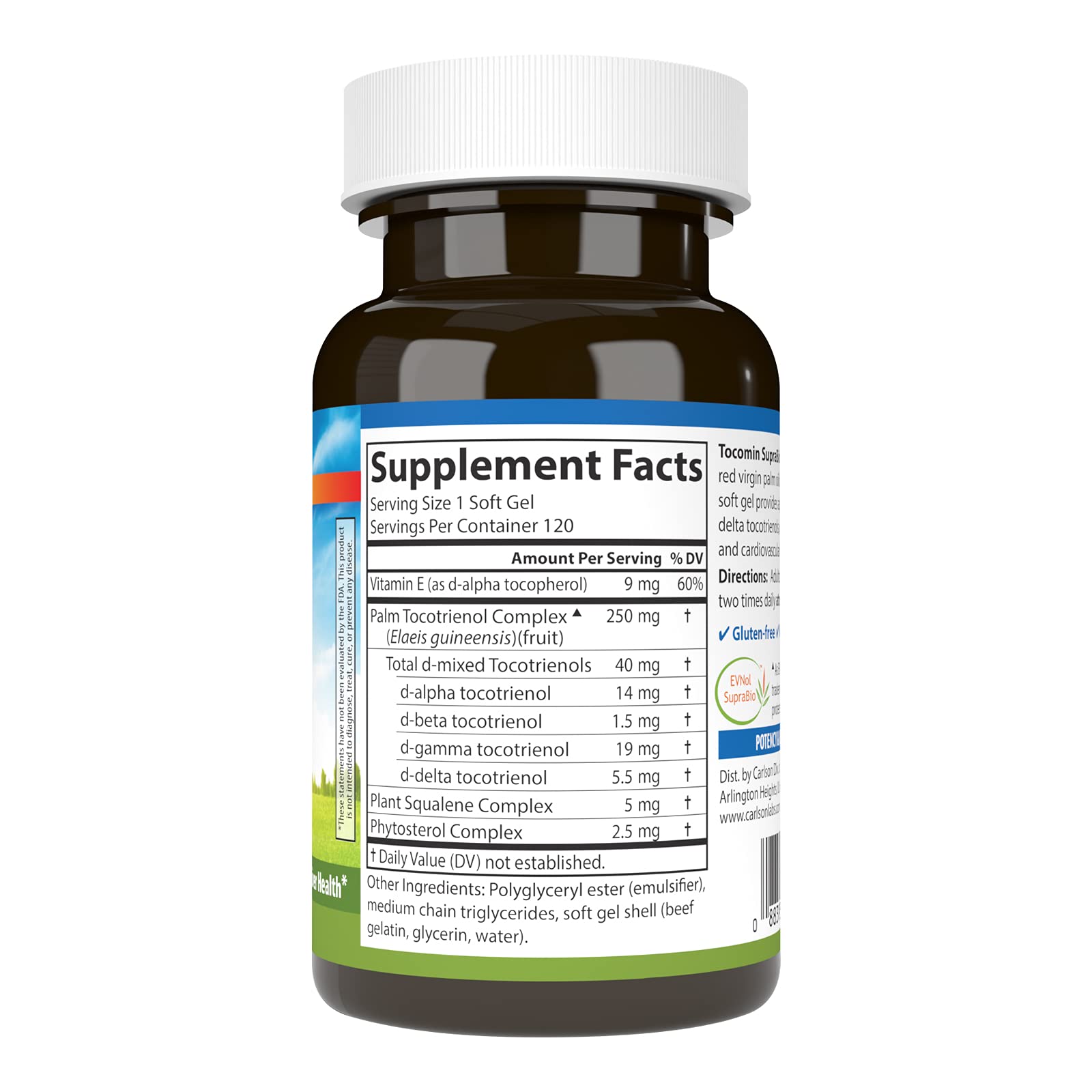 Carlson Tocomin SupraBio, Non-GMO Tocotrienols, Alpha, 120 Softgels