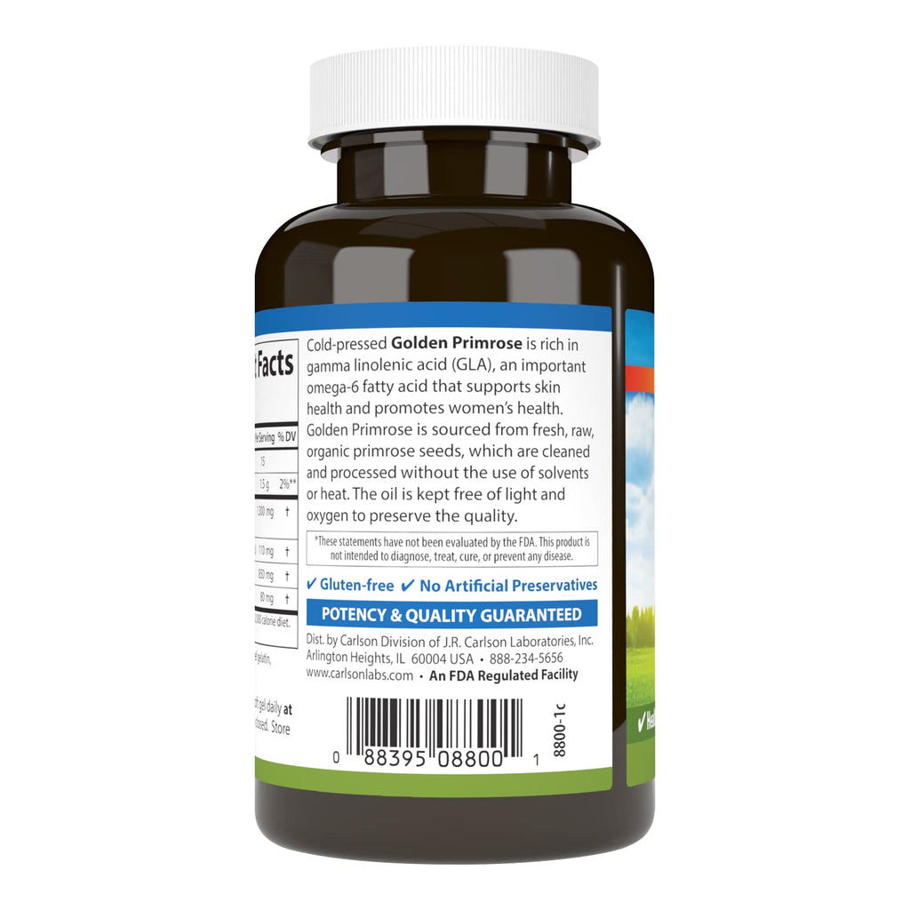 Carlson - Golden Primrose, 1300 mg Evening Primrose Oil, Cold-Pressed, Healthy Skin, Women's Health & Optimal Wellness, 50 Softgels