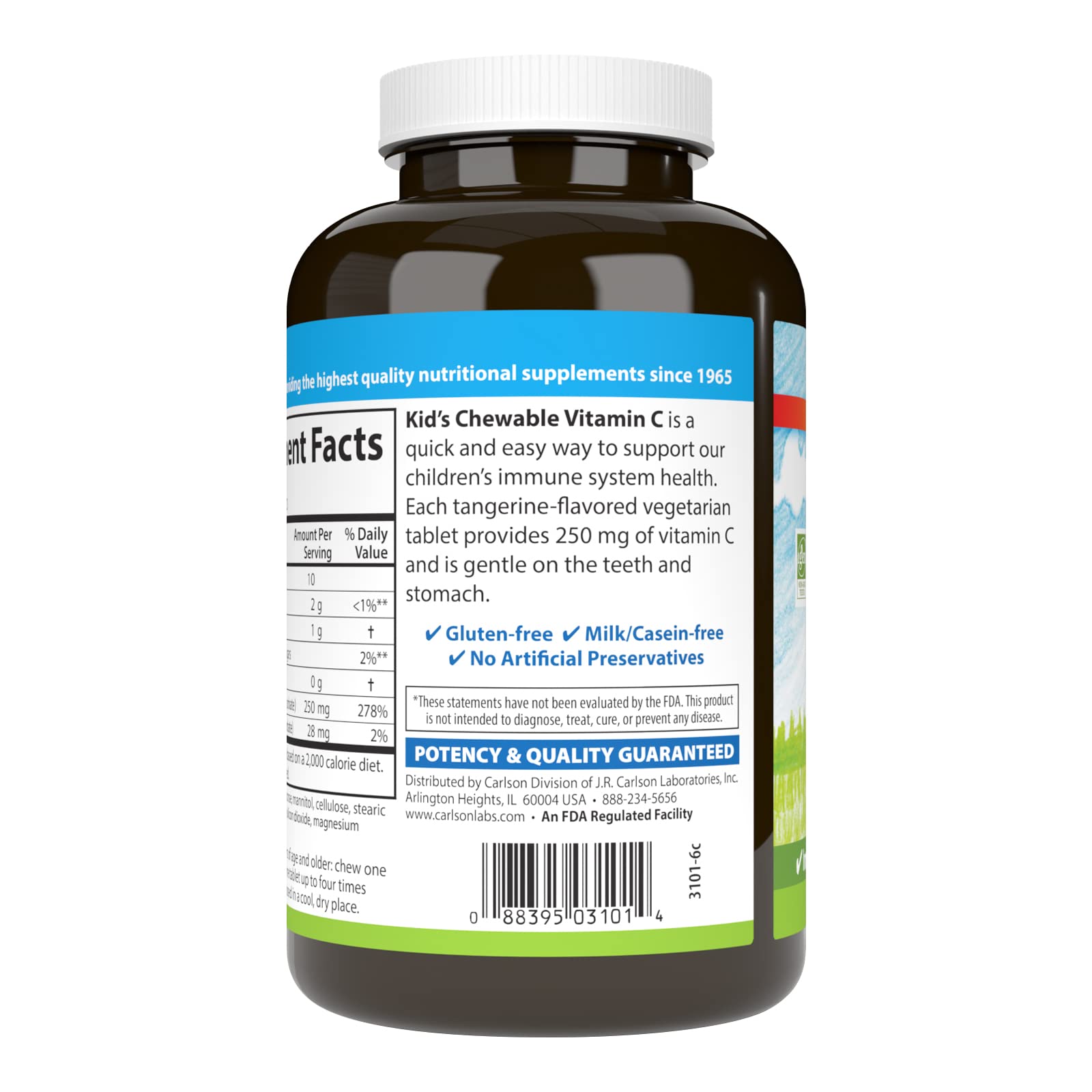 Carlson Kid's Chewable Vitamin C, 250 mg, 120 Vegetarian Chewable Tablets