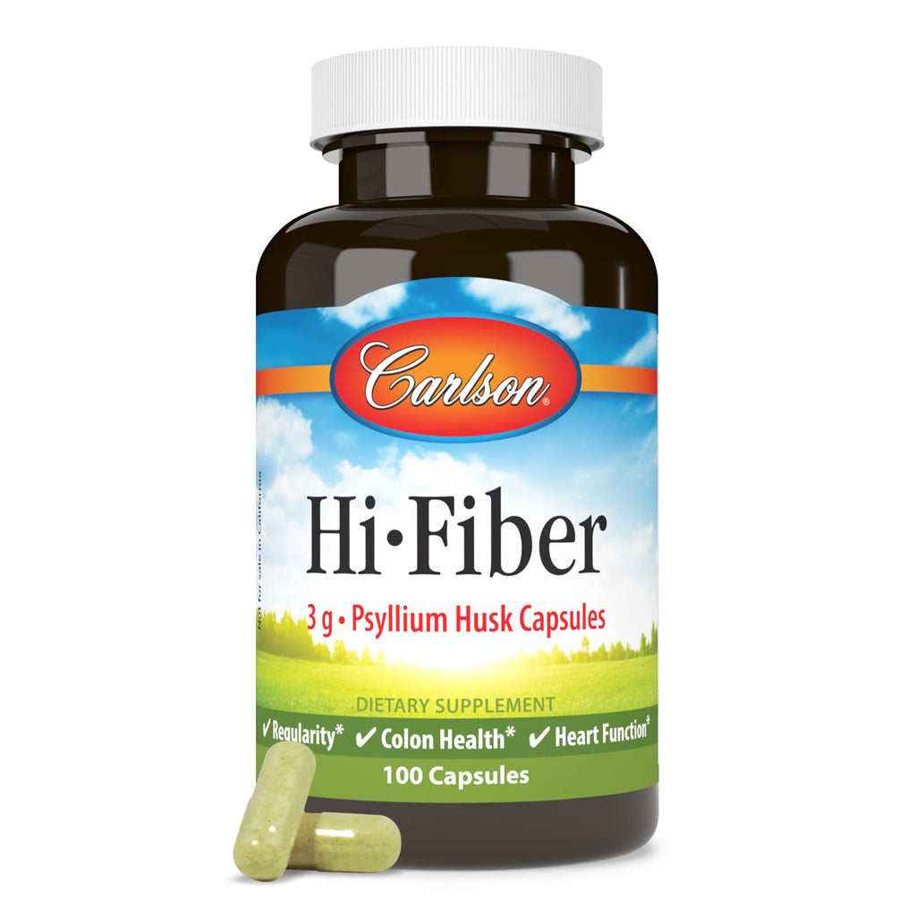 Carlson Hi-Fiber, 3 g, Psyllium Husk Capsules, Regularity, 100 Capsules
