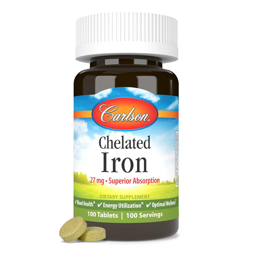 Carlson Chelated Iron, 27 mg, Superior Absorption, 100 Tablets