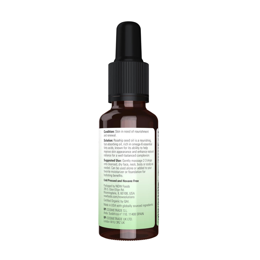 NOW Solutions, Organic Rose Hip Seed Oil, Expeller Pressed, 1 fl. oz