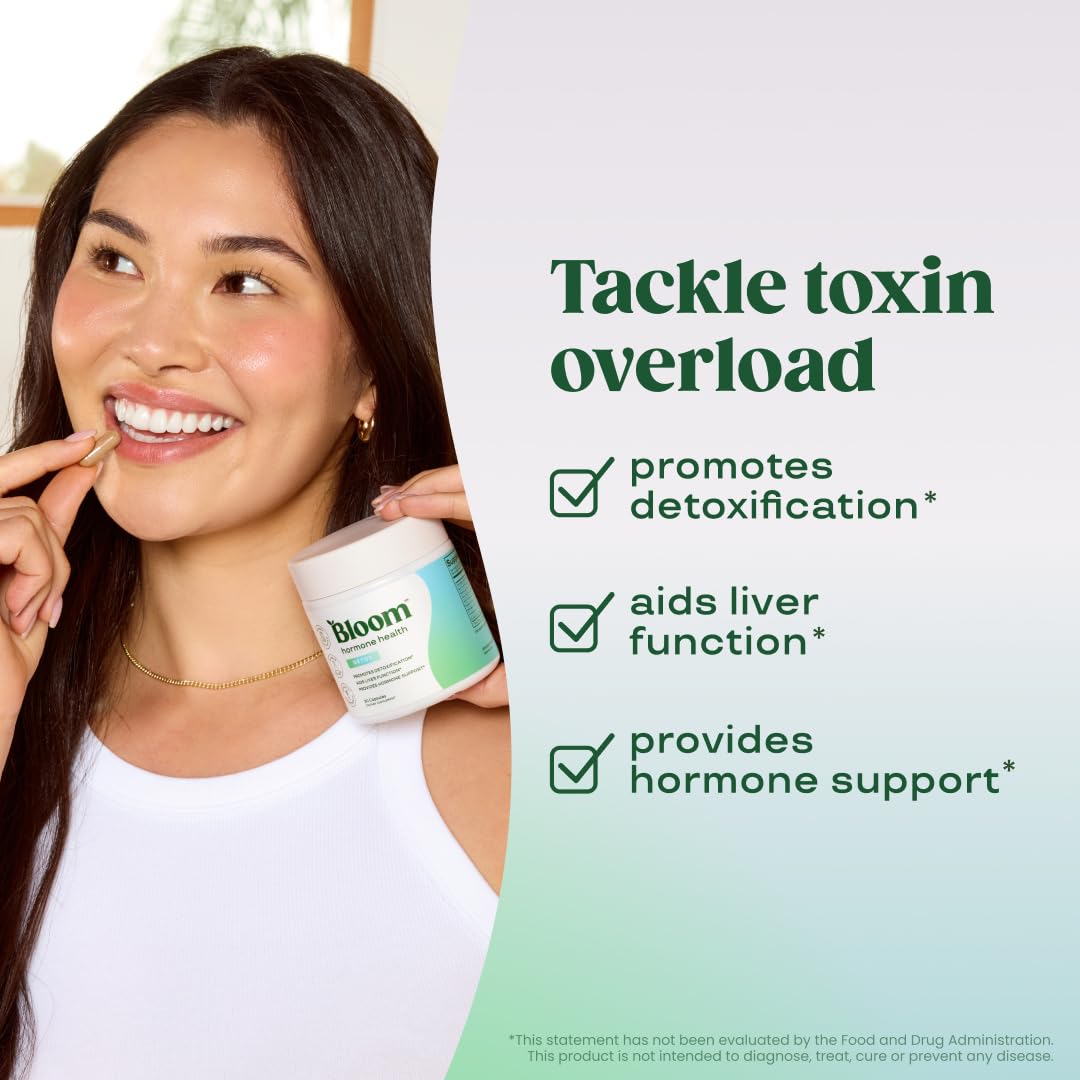 Bloom Nutrition Hormone Support for Women Capsules - Detox - Liver Health, Detoxification & Hormone Health Support Supplement with Milk Thistle, Pomegranate Extract & Artichoke Extract, 30 Servings