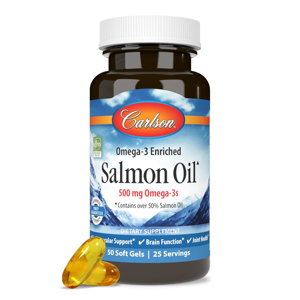 Carlson Salmon Oil, 500 mg, Omega-3s, Sustainably Sourced, 50 Softgels