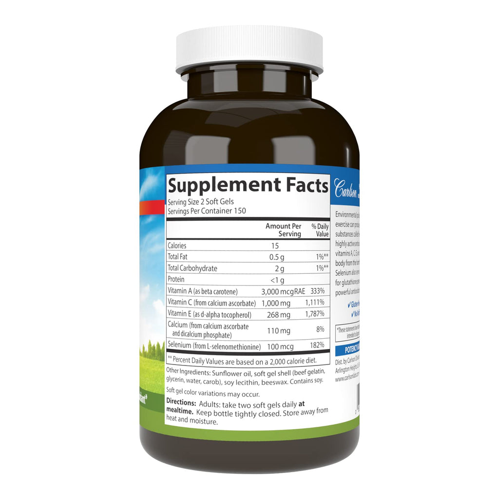 Carlson ACES, Vitamins A, C, E + Selenium, Cellular Health, 300 Softgels