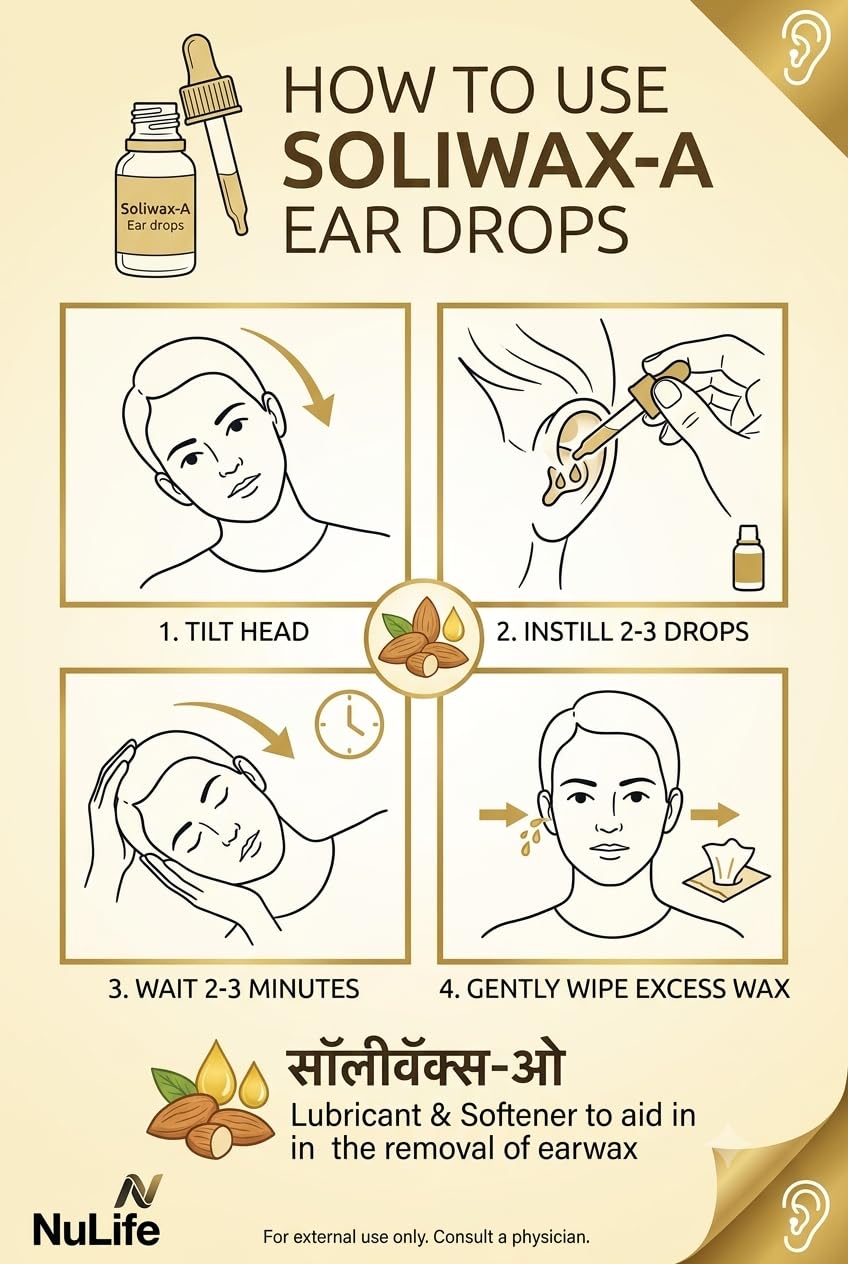 Soliwax Almond Oil Ear Drops 10ml for Natural, Gentle Removal of Excessive Earwax, Natural Earwax Softener | Helps Loosen & Soften Hardened Ear Wax | Lubricating Ear Care Drops