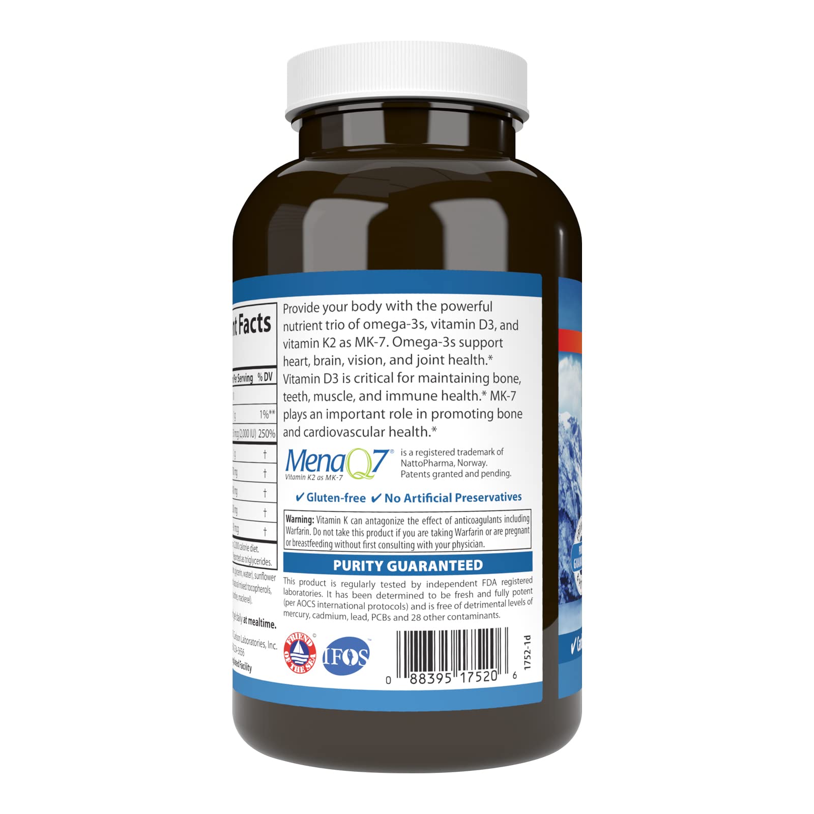 Carlson Elite Omega-3 Plus D & K, 700 mg, Omega-3s, Lemon, 180 Softgels