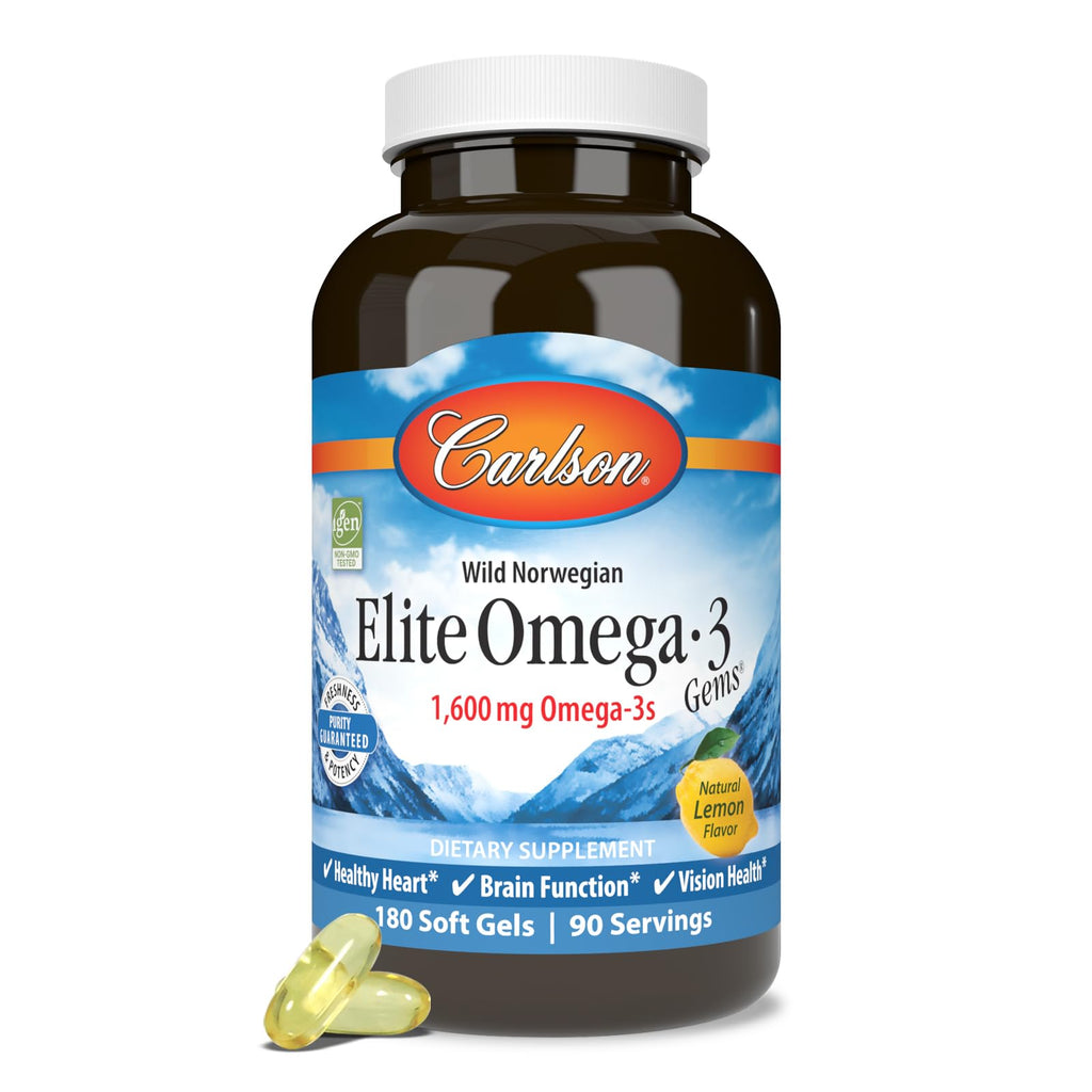 Carlson Elite Omega-3 Gems, 1600 mg, from Norway, Lemon, 180 Softgels