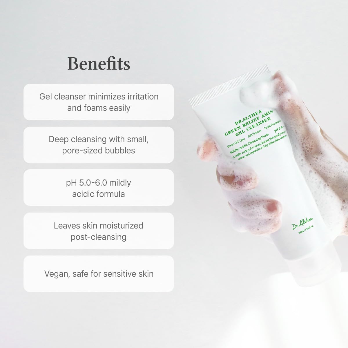 Dr.Althea Green Relief Amino Gel Cleanser, 3.38 Fl Oz, Korean Skin Care