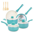 M MELENTA Pots and Pans Set Non Stick, 11pcs Turquoise Ceramic Cookware Set