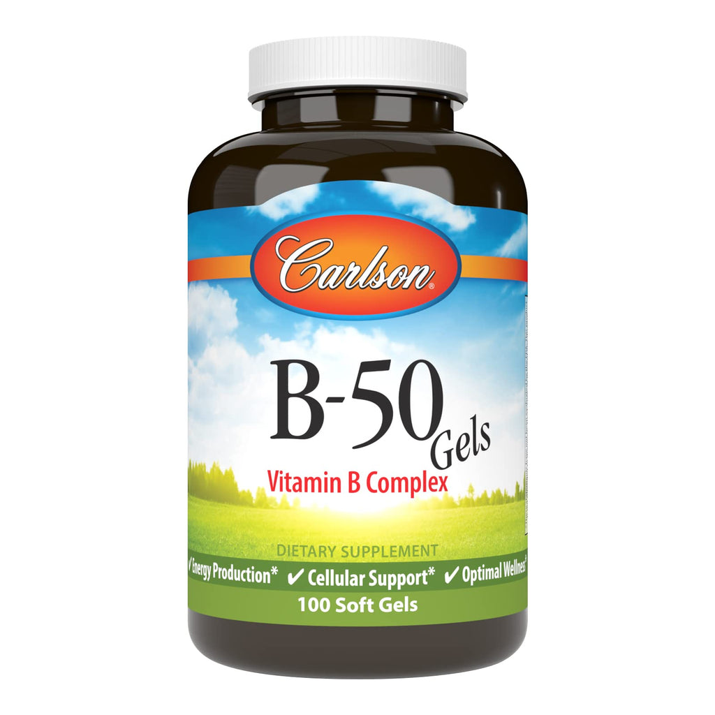 Carlson B-50 Gels, Vitamin B Complex, Energy Production, 100 Softgels