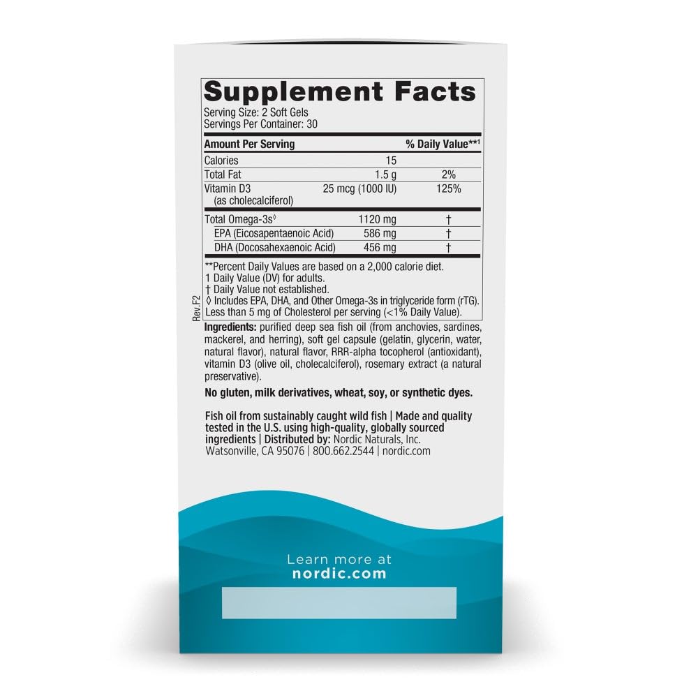 Nordic Naturals Ultimate Omega Mini D3, Lemon Flavor - 60 Mini Soft Gels - 1120 mg Omega-3 + 1000 IU Vitamin D3 - EPA & DHA - Promotes Brain & Heart Health - 30 Servings