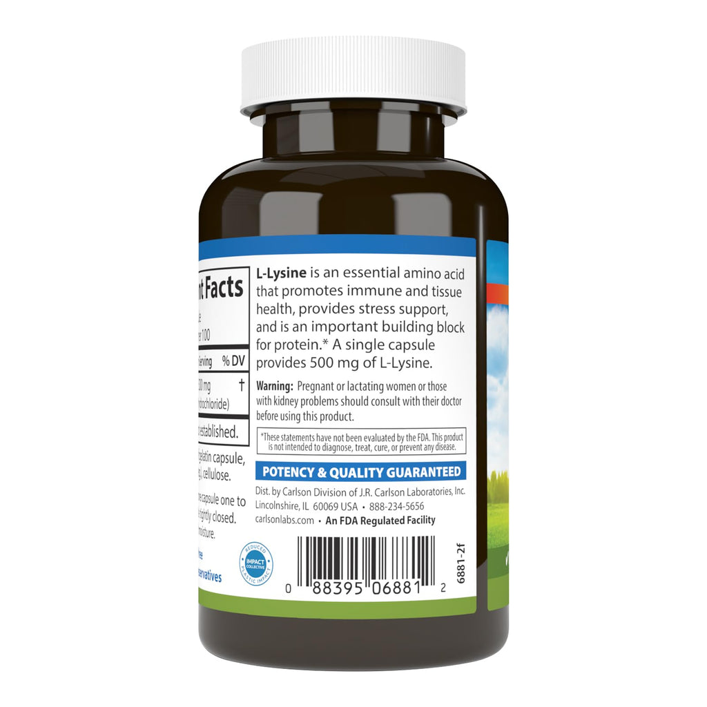 Carlson Labs L-Lysine, 500mg, 100 Capsules
