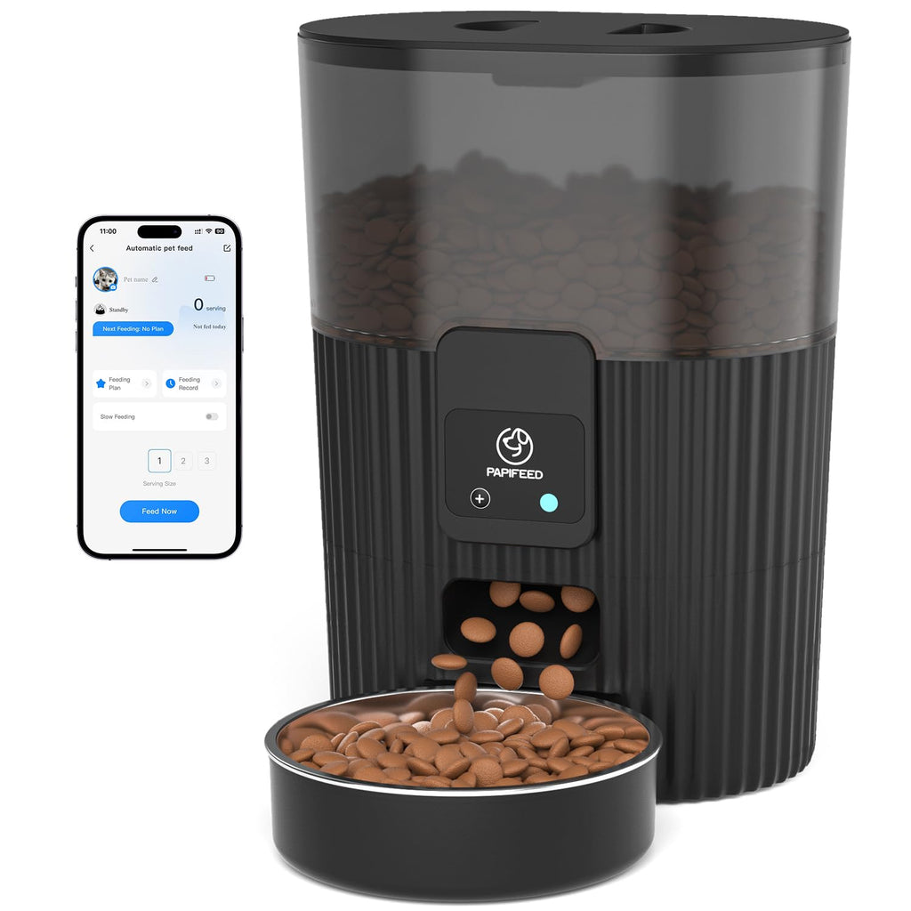 PAPIFEED Automatic Cat Feeder with App, 2.4G WiFi Cat Food Dispenser, 3L Slow Feeder Timed Cat Feeders for Dry Food, 10 Meals/Day, 6 Portions/Meal, Dual Power Supply Smart Pet Feeder for Small Dog