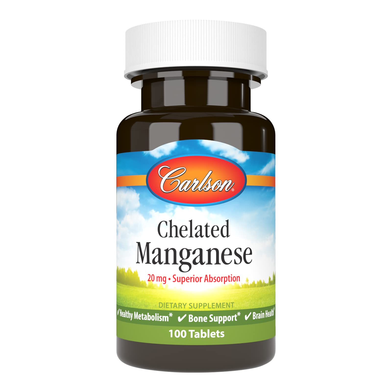 Carlson Chelated Manganese, 20 mg, Superior Absorption, 100 Tablets