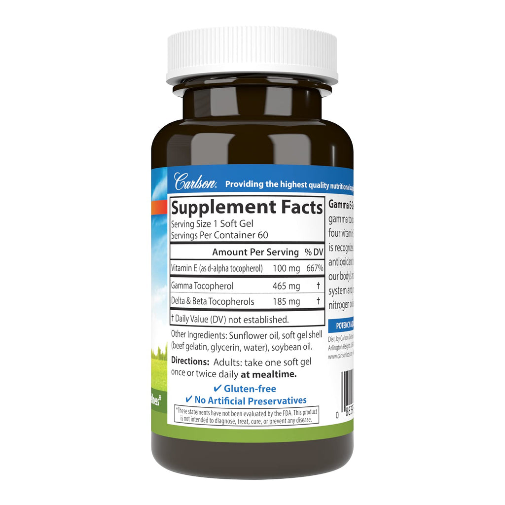 Carlson Gamma E-Gems, 465 mg, Gamma Tocopherol, 600 Softgels