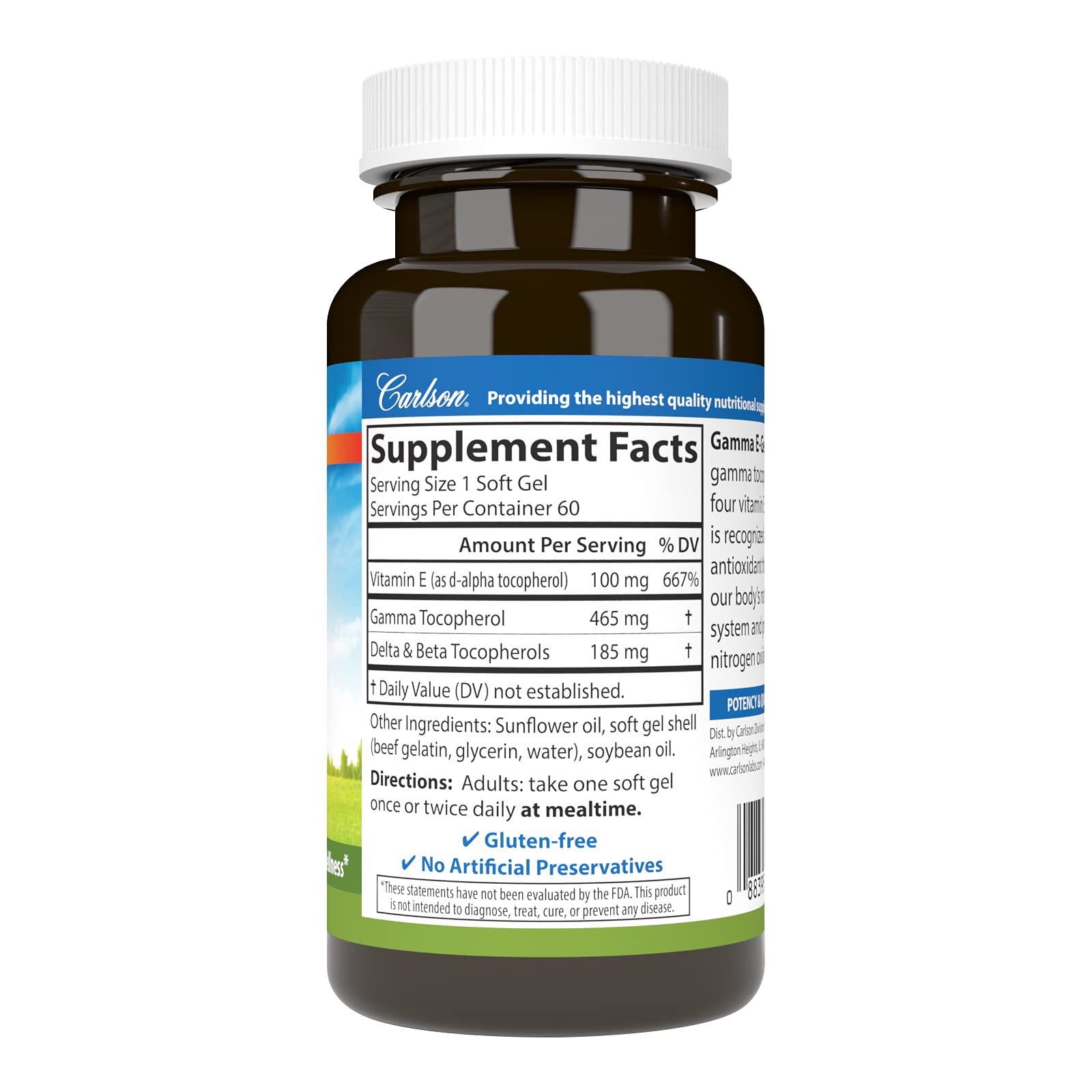 Carlson Gamma E-Gems, 465 mg, Gamma Tocopherol, 600 Softgels