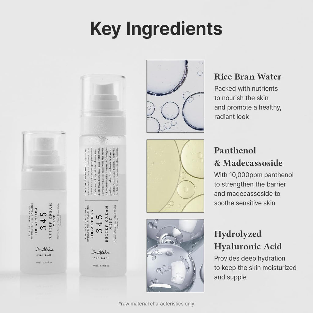 Dr.Althea 345 Relief Cream Mist, Korean Vegan Skin Care, 3.38 Fl Oz