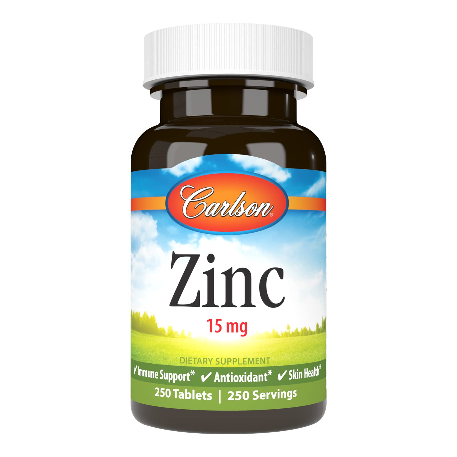 Carlson Zinc, 15 mg, Zinc Supplement, Zinc Gluconate, 250 Tablets