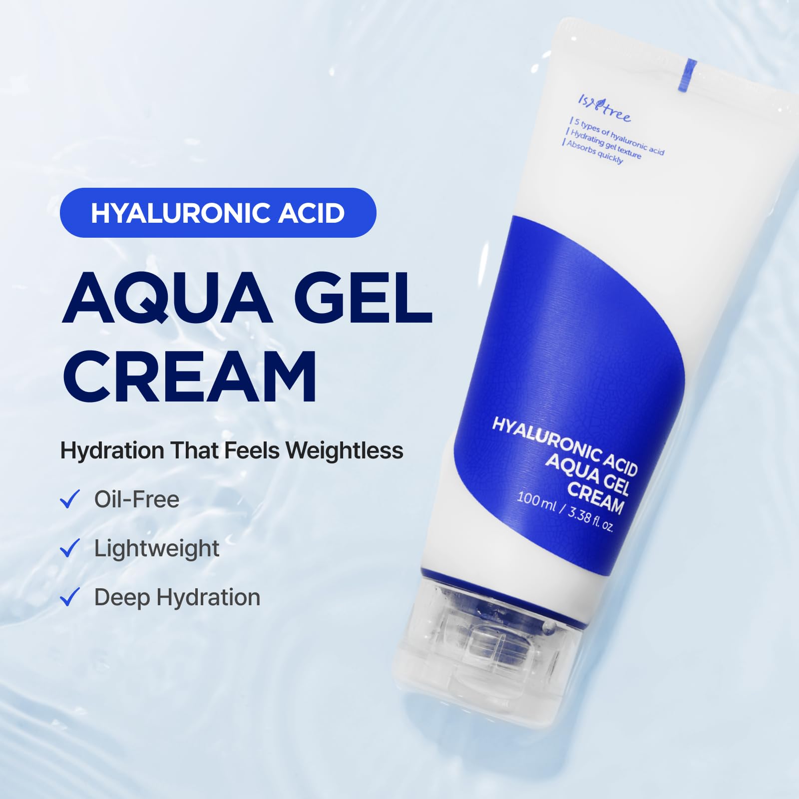 IsNtree Hyaluronic Acid Aqua Gel Cream | Lightweight Gel Moisturizer with Hyaluronic Acid | Korean Face Moisturizer, Quick-Absorbing & Non-Greasy Hydration, 3.38 fl oz