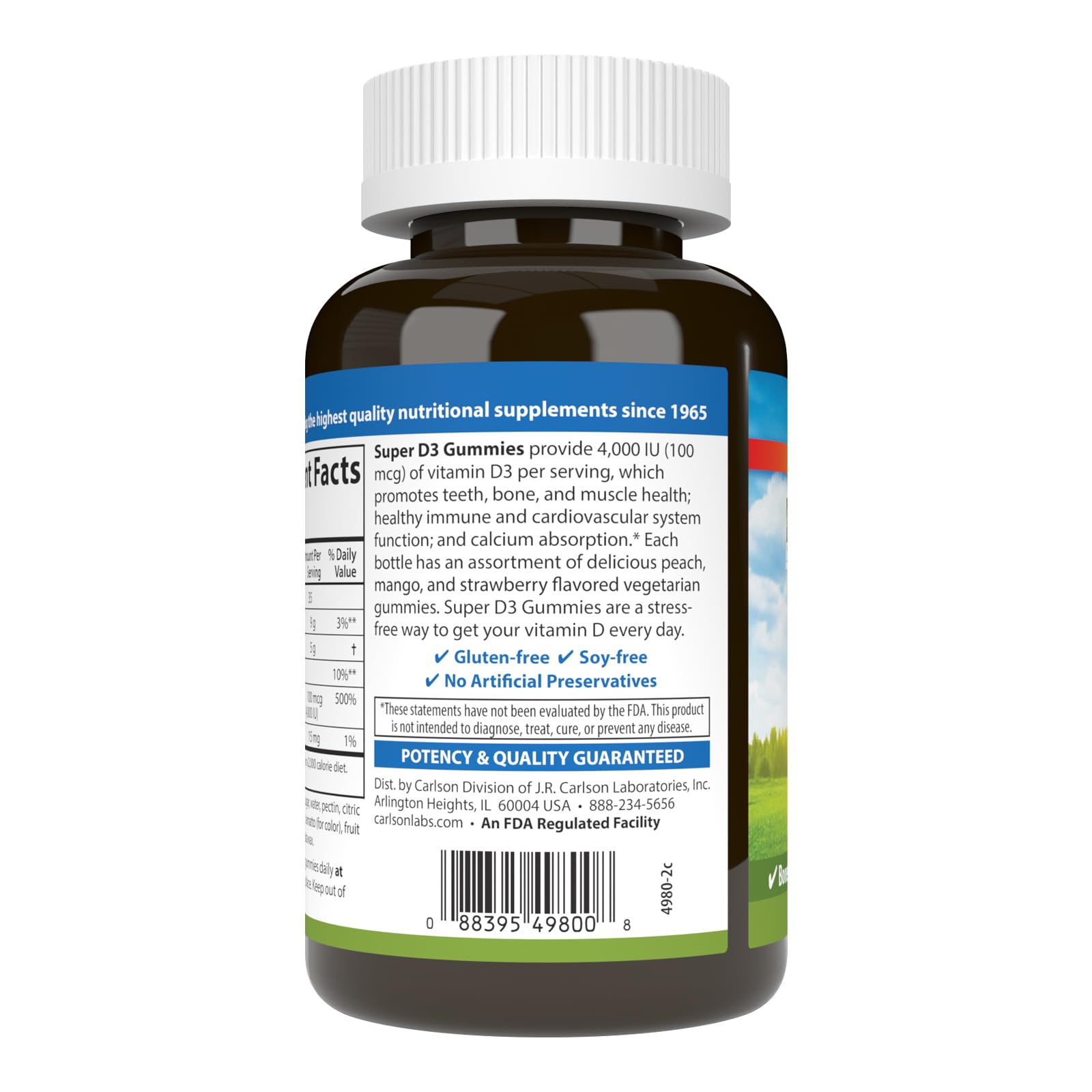 Carlson Super D3 Gummies 4,000 IU (100 mcg), 120 Vegetarian Gummies