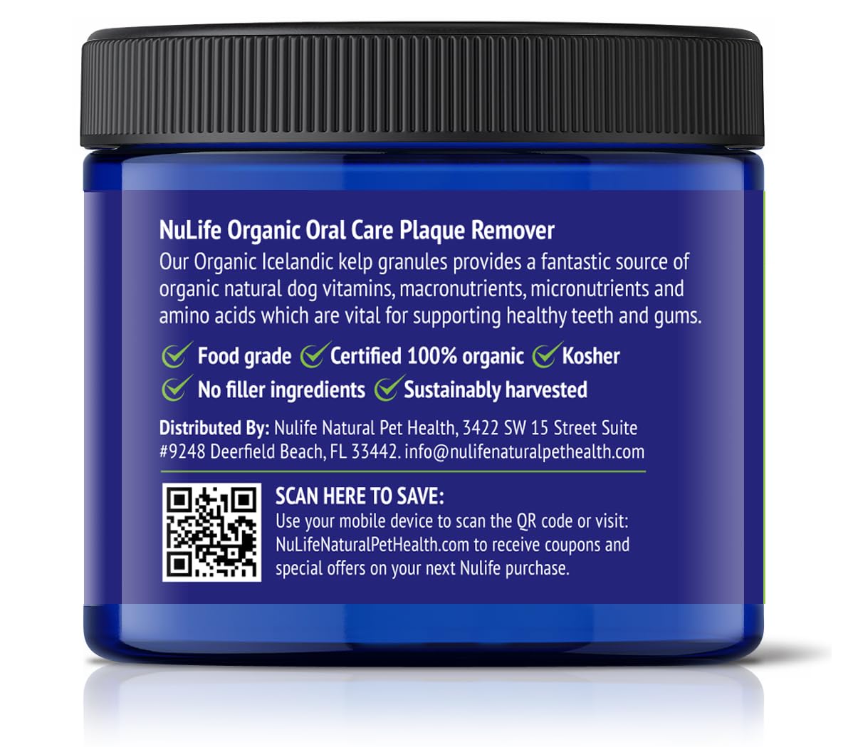 NuLife Natural Pet Health Dog Teeth Cleaning Powder, Dog Plaque and Tartar Remover, Bad Breath Treatment for Dogs with USDA Organic Sea Kelp Powder, Dog Dental Care Made Easy, for All Ages, 12 oz