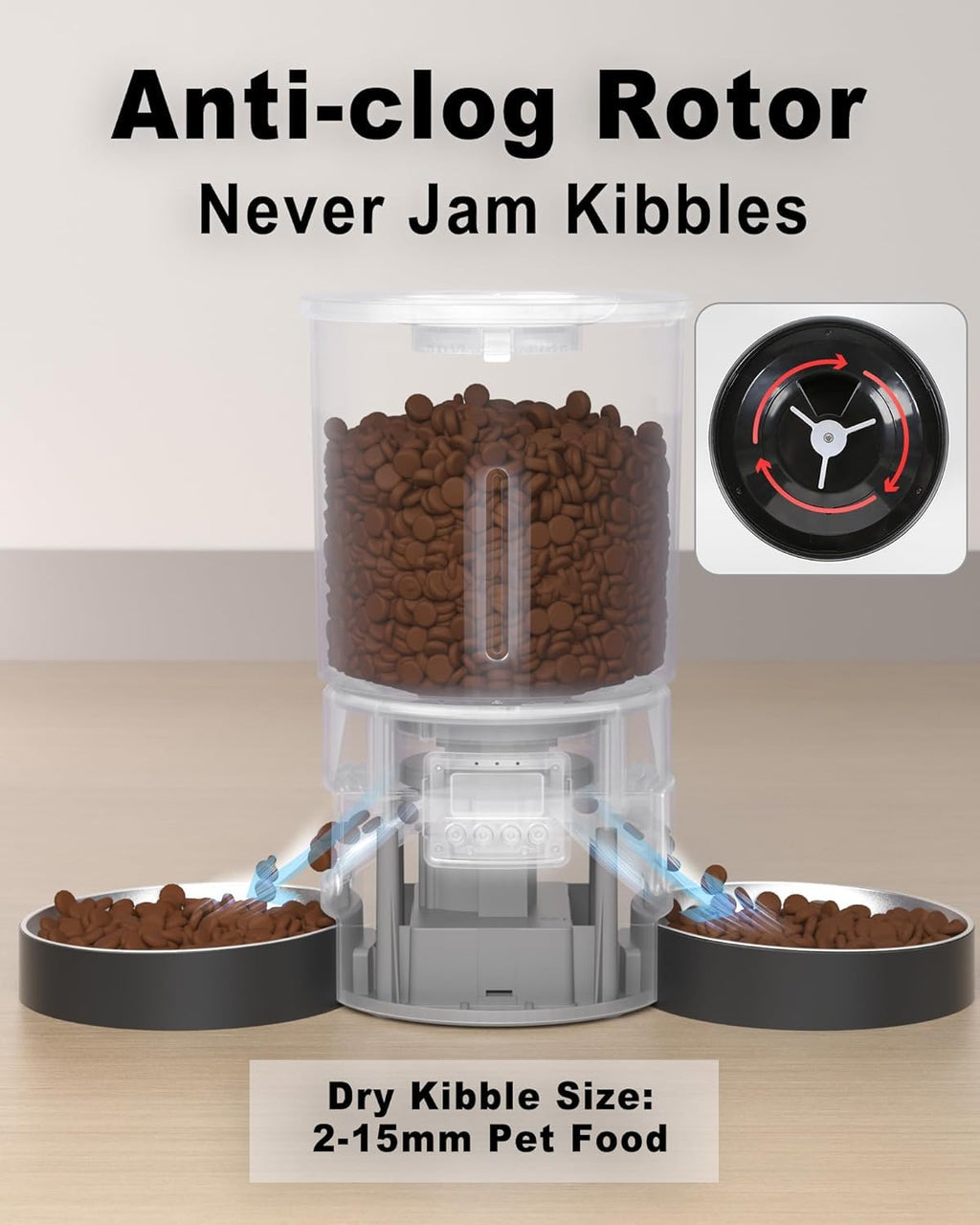 Dual Automatic Cat Feeder 2 Cats, 4.2L Dry Food Auto Dispenser with Double Stainless Steel Bowls,Dual Power Supply,Programmable Portion Control,10s Voice Recorder(Black)