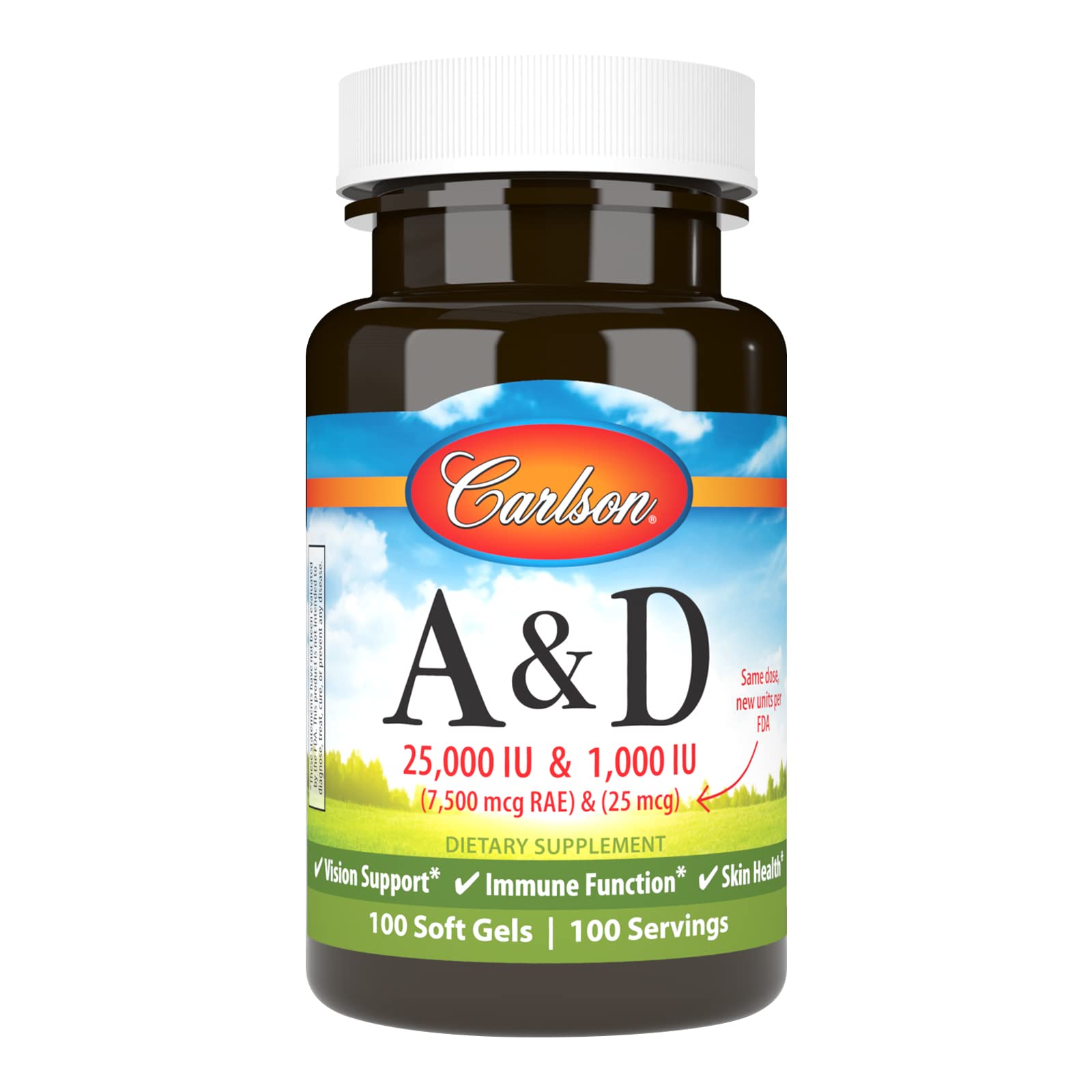 Carlson A & D, 25000 IU (7500 mcg RAE), Vitamin A, 100 Softgels