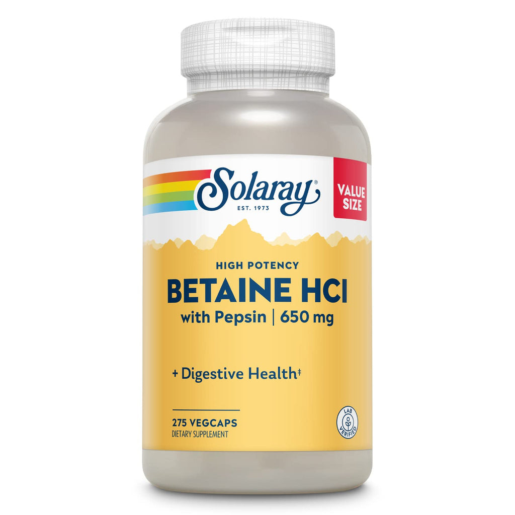 SOLARAY High Potency Betaine HCl with Pepsin, 275 VegCaps
