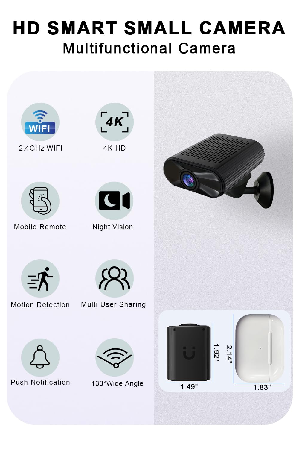 Mini Camera - 4K HD Wireless Small Camera - Tiny Indoor Security Cameras with Night Vision & Motion Detection, APP Control Nanny Cam for Home, Office, Baby, Pet, Miniguard Cam ( 2.4G & 5GHz WiFi )