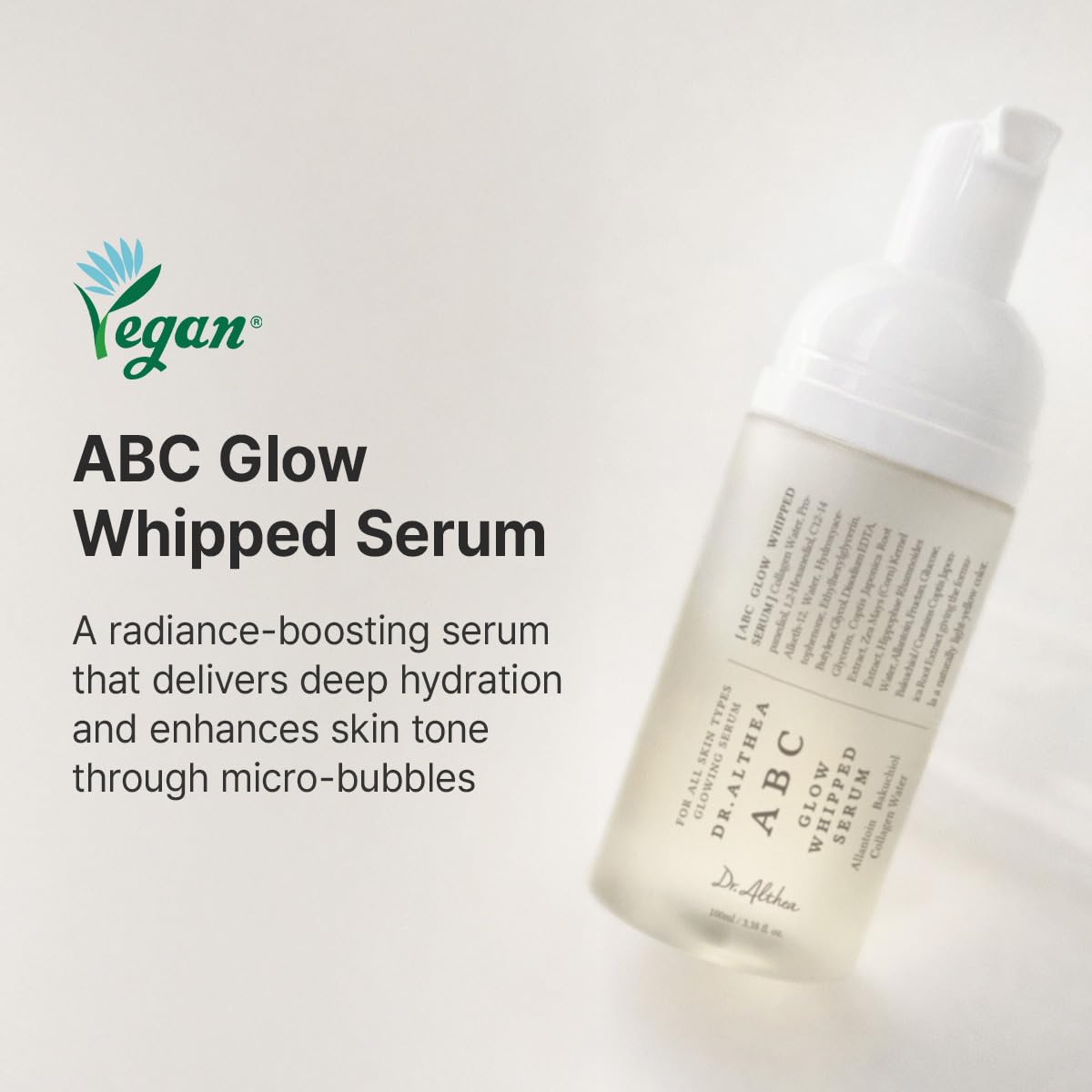 Dr.Althea ABC Glow Whipped Serum, Korean Vegan Skin Care, 3.38 Fl Oz