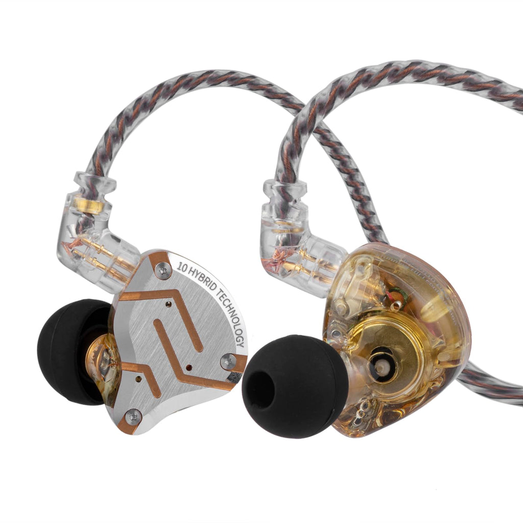 Linsoul KZ ZS10 Pro, 4BA+1DD 5 Driver in Ear Monitor, HiFi Wired Earbuds, Gaming Earbuds, Hybrid IEM Earphones with Stainless Steel Faceplate, Detachable Cable for Musician(Without Mic, Glare Yellow)