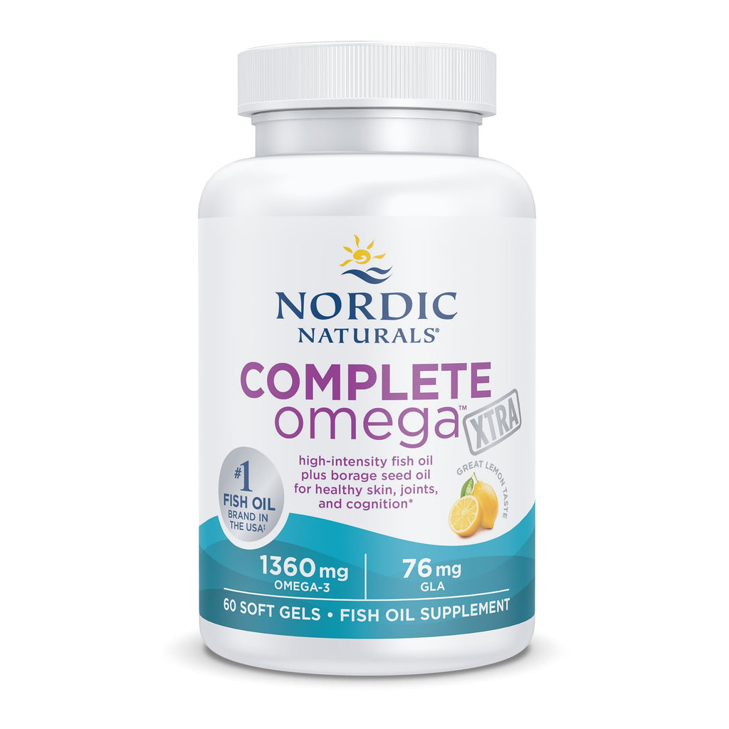 Nordic Naturals Complete Omega Xtra, Lemon - 60 Soft Gels - 1360 mg Omega-3 + 76 mg GLA - Healthy Skin - Cognition - Non-GMO - 30 Servings