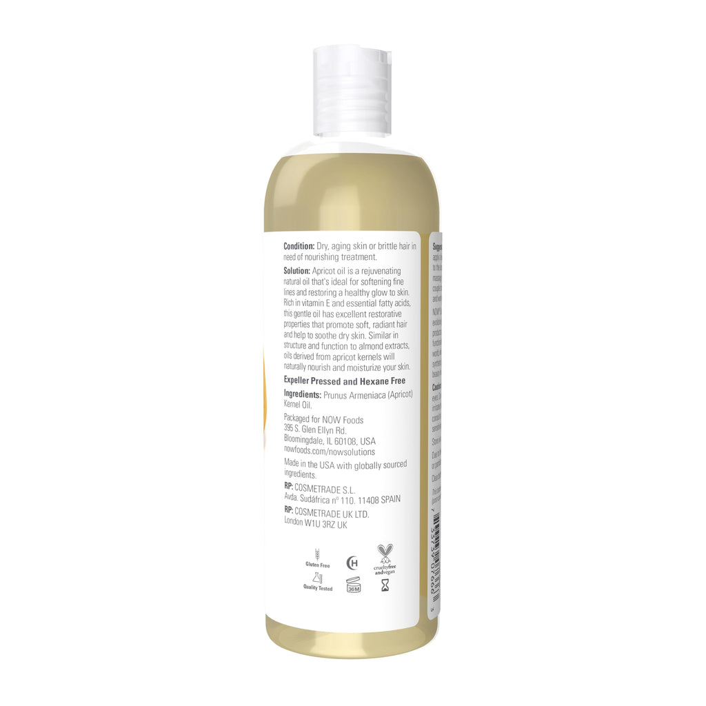NOW Foods Solutions, Apricot Kernel Oil, Hair Moisturizer, Rejuvenating Skin Oil, Softens Fine Lines, 16-Ounce