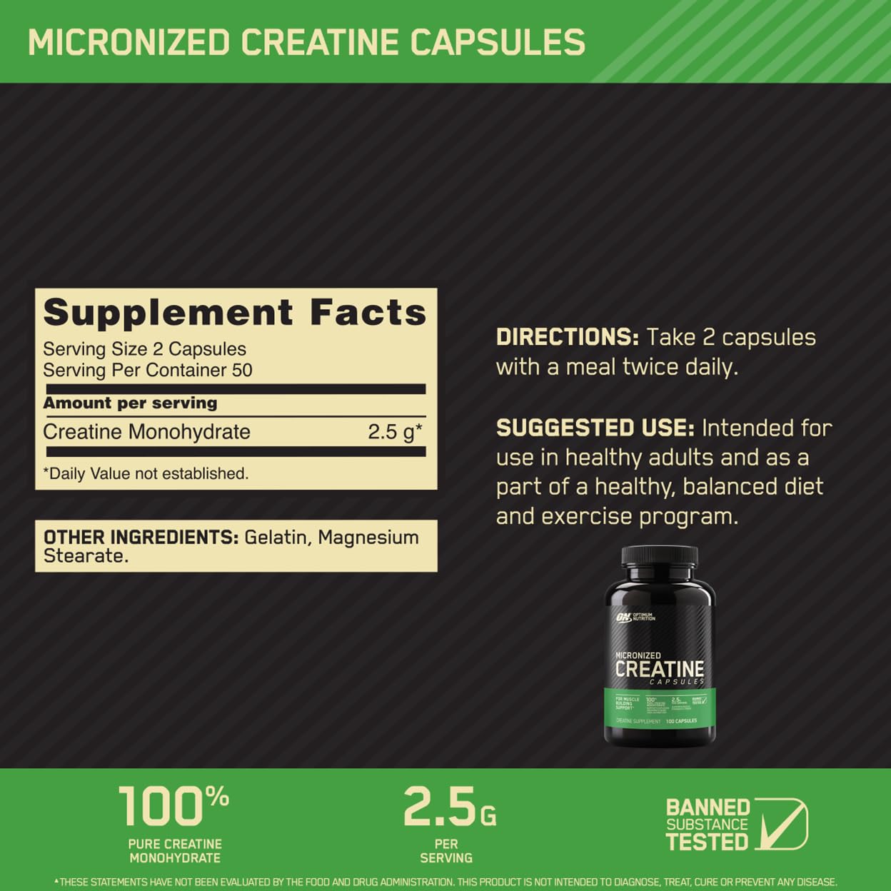 Optimum Nutrition Unflavored Creatine Monohydrate 100 Capsules Bundled with Optimum Nutirtion HMB 90 Capsules