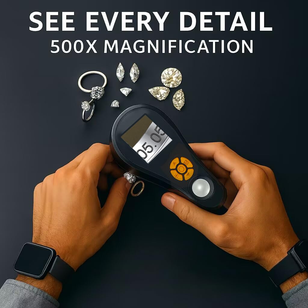 Magnifying Glass with Light Digital Microscope Handheld 2.0 inch IPS Color Screen,Portable Digital Magnifying Glass 500x,Marco Microscopes,uilt-in 8LED Lights,USB Compatible with PC Windows, Mac OS