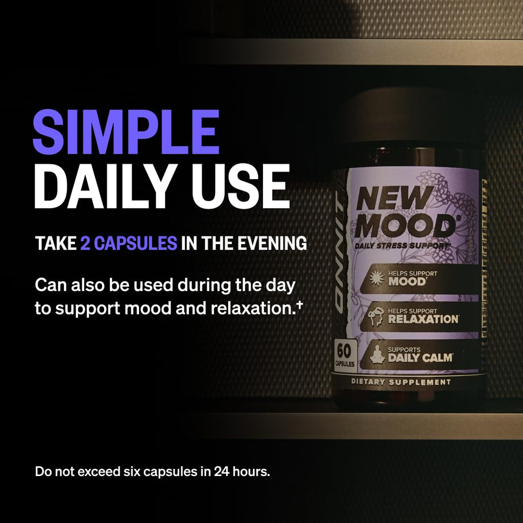 ONNIT New Mood Daily Stress Support Capsules, IGEN Non-GMO Tested Sleep and Mood Support Supplement for Men and Women, Daily Stress Management Capsules, 60 Count