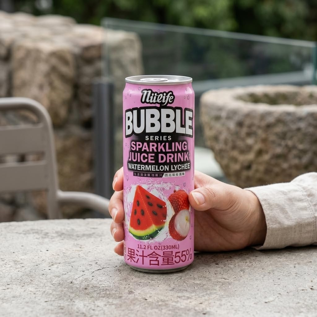 NÜLIFE Watermelon Sparkling Juice, Lychee Flavor, 55% Real Fruit Juice, Lightly Sweet & Refreshing, Low Calorie Soda Alternative, Caffeine Free, 11.2 Fl Oz, 12-Pack