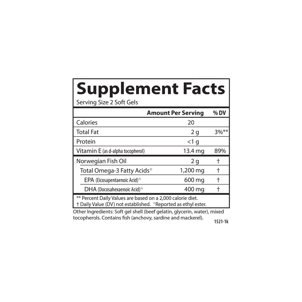 Carlson Super Omega-3 Gems, 1200 mg, Omega-3s, 100 Softgels