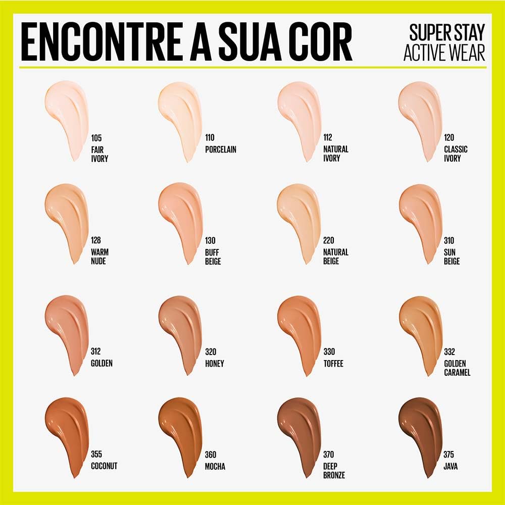 Maybelline Super Stay Full Coverage Liquid Foundation Active Wear Makeup, Up to 30Hr Wear, Transfer, Sweat & Water Resistant, Matte Finish, Natural Ivory, 1 Count